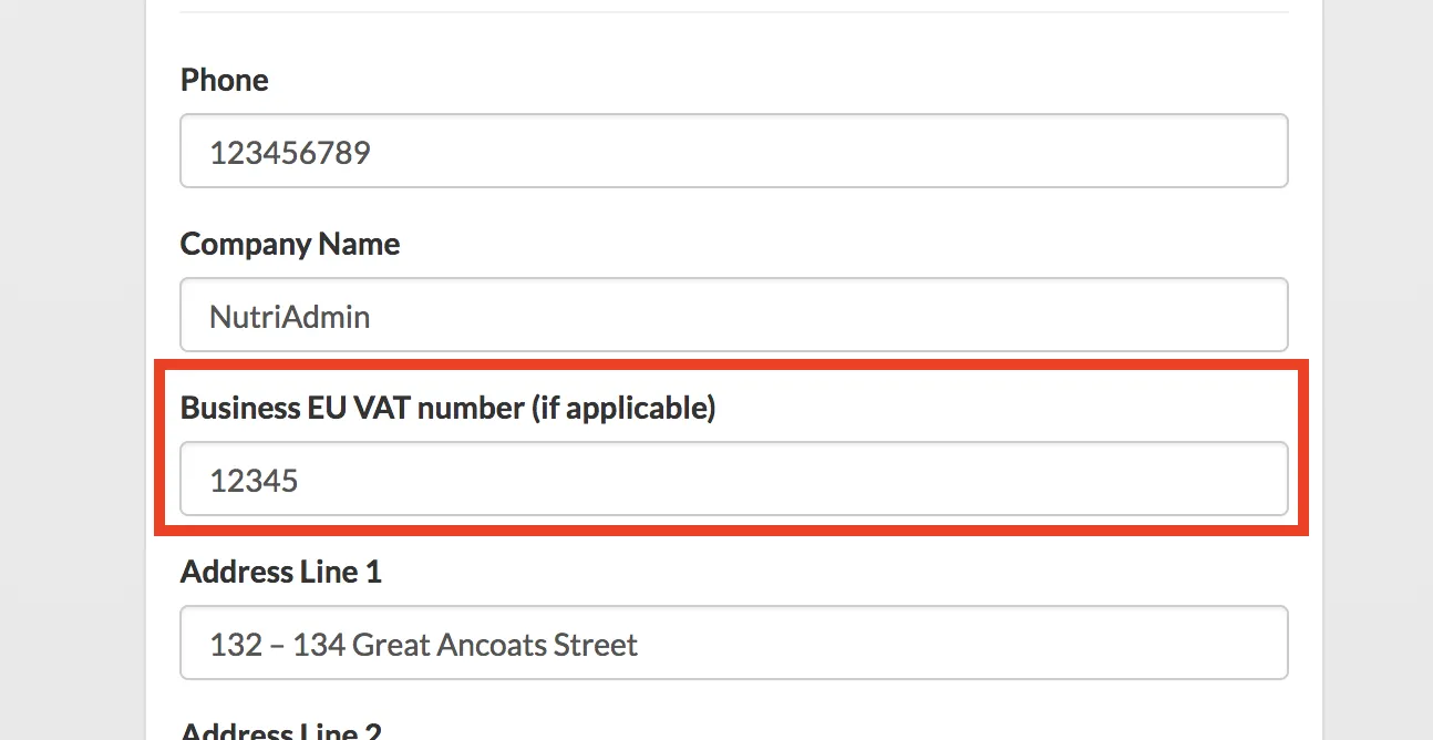 entering vat number